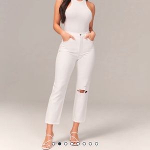 Abercrombie High Rise White Ripped Jeans